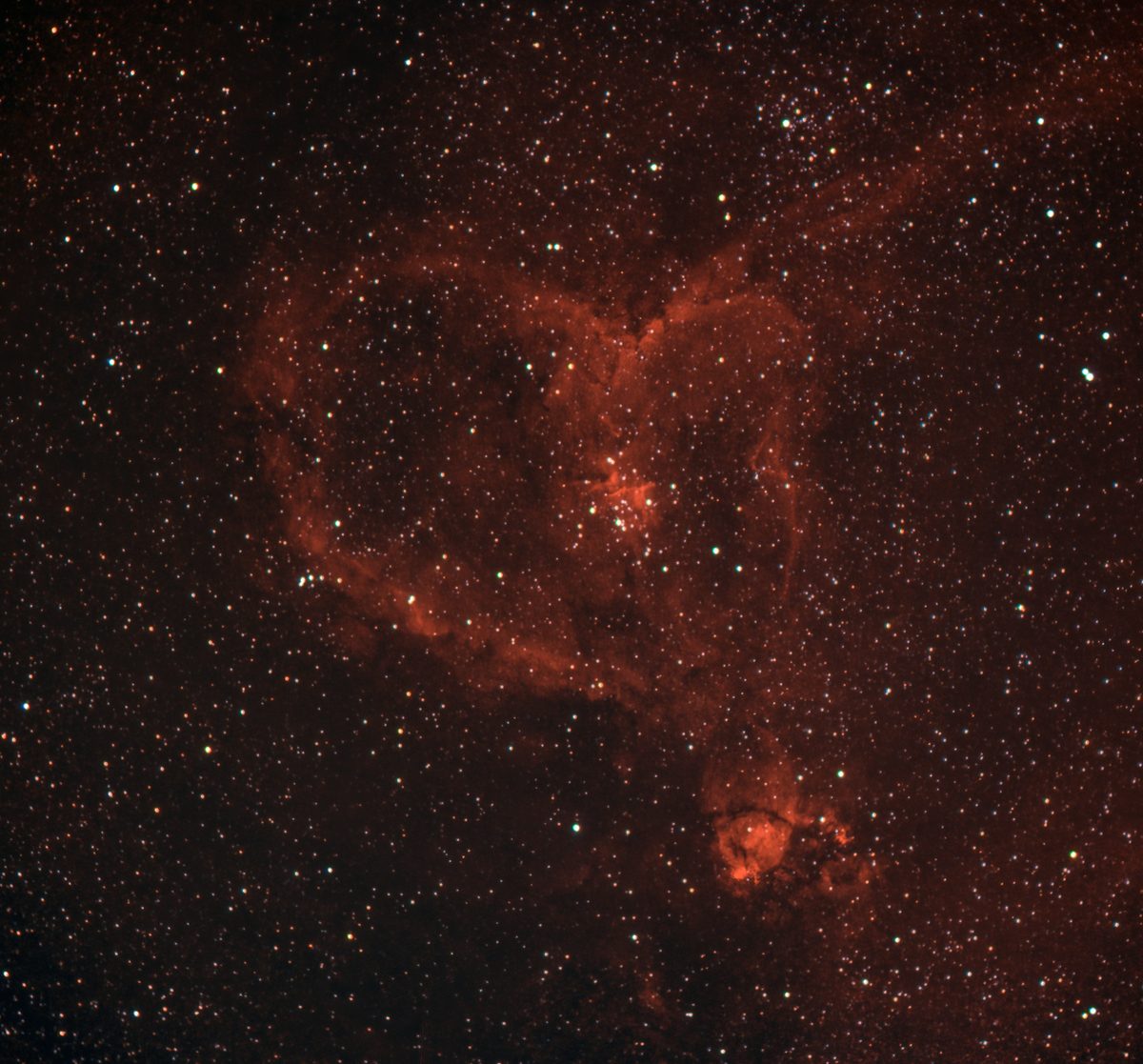 Photograph of Heart Nebula (IC 1805), an emission nebula in Cassiopeia