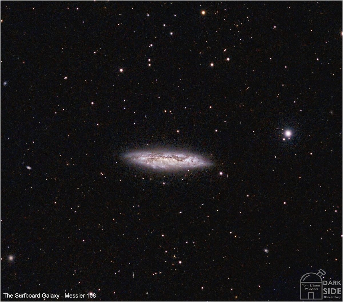 Photograph of Surfboard Galaxy (M108), a spiral galaxy in Ursa Major