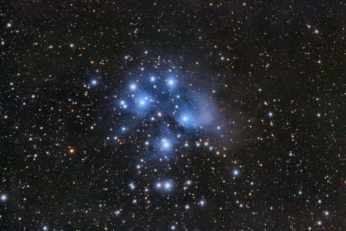 Photograph of Pleiades (M45), an open cluster in Taurus