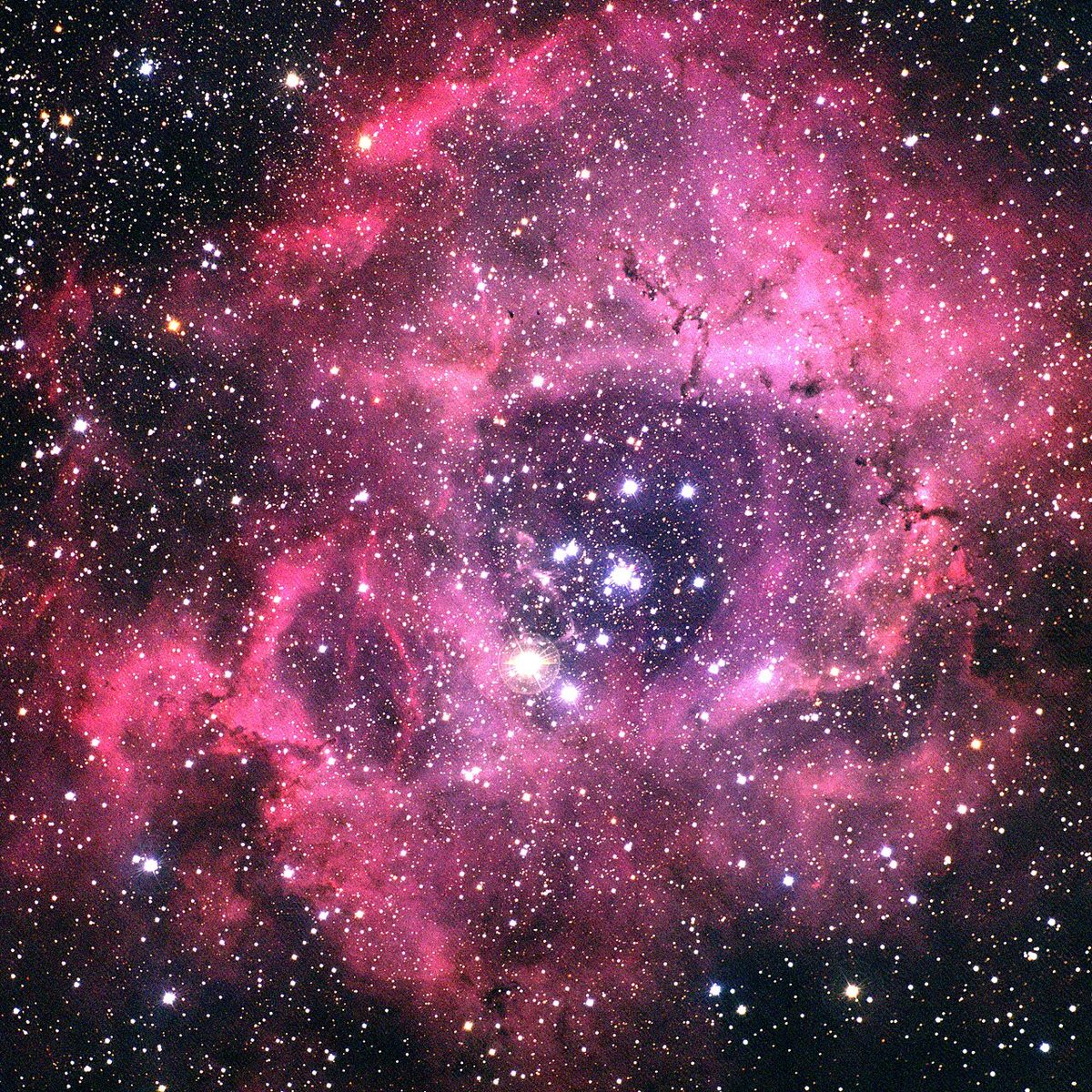 Photograph of Rosette Nebula (NGC 2237), an emission nebula in Monoceros