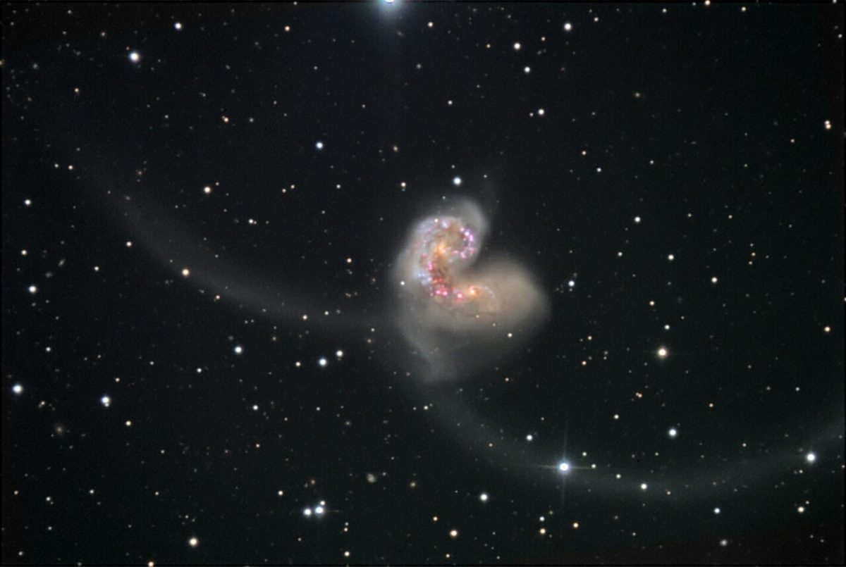 Photograph of Antennae Galaxies (NGC 4038), an irregular galaxy in Corvus