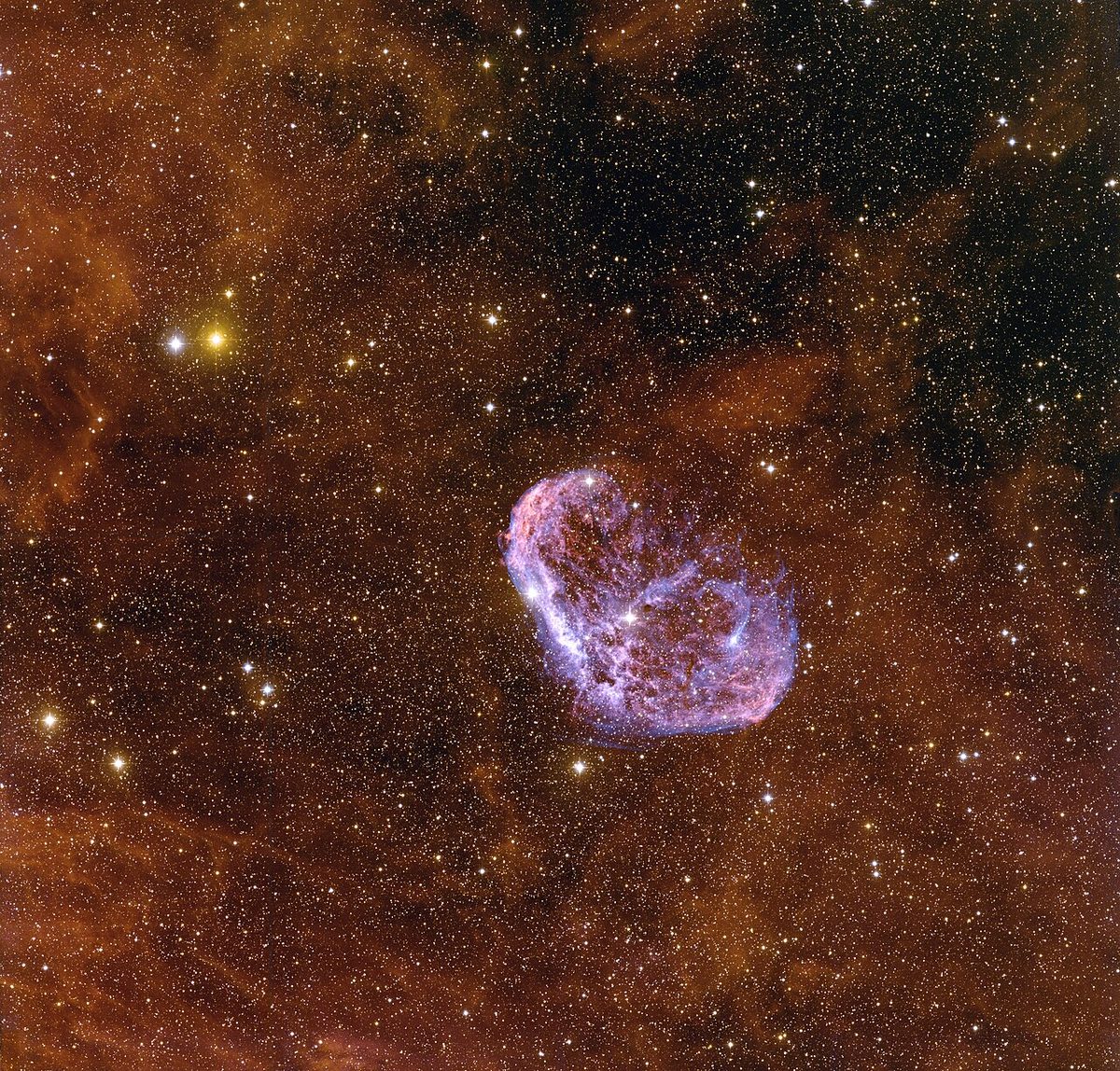 Photograph of Crescent Nebula (NGC 6888), an emission nebula in Cygnus