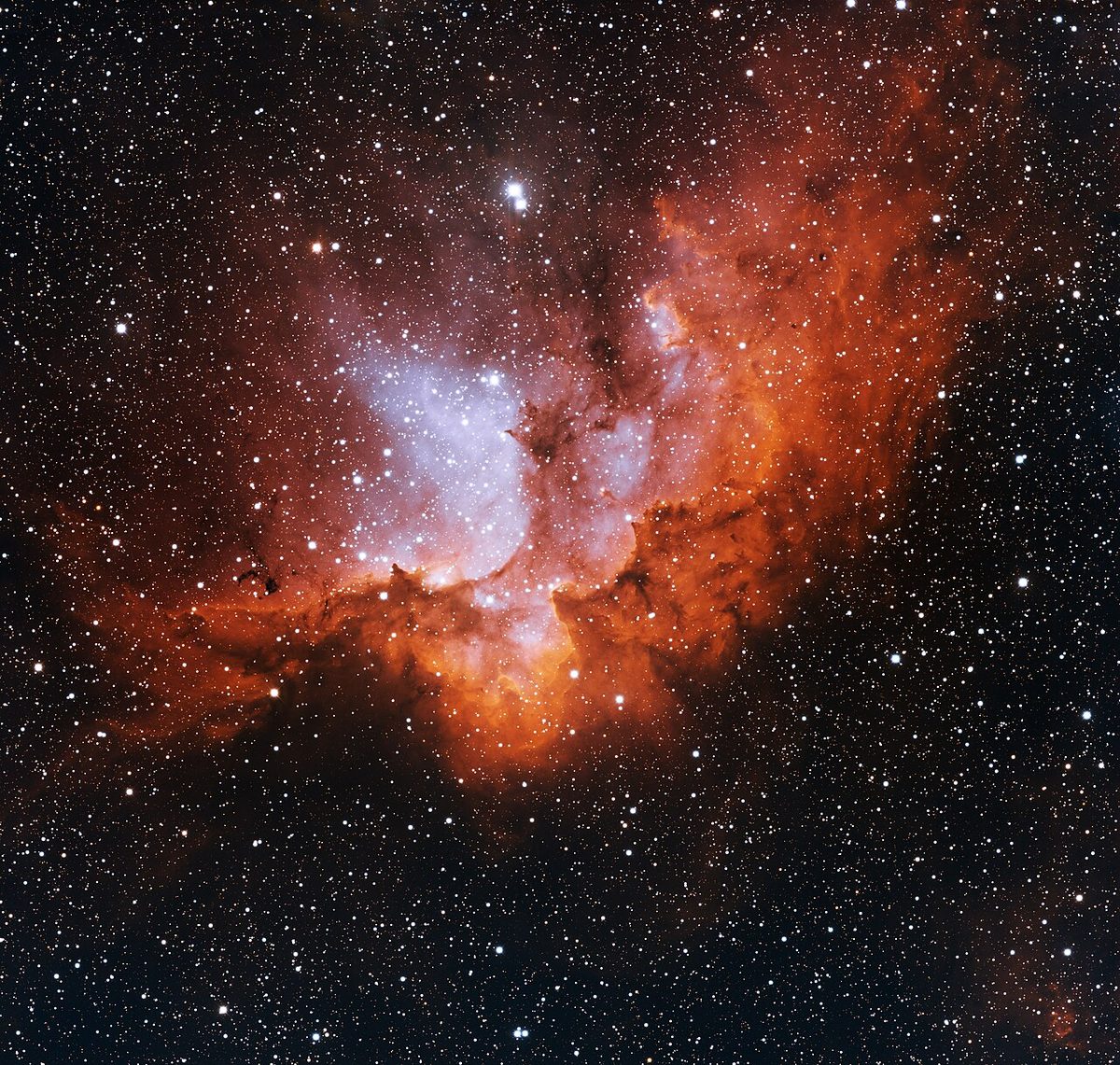 Photograph of Wizard Nebula (NGC 7380), an emission nebula in Cepheus