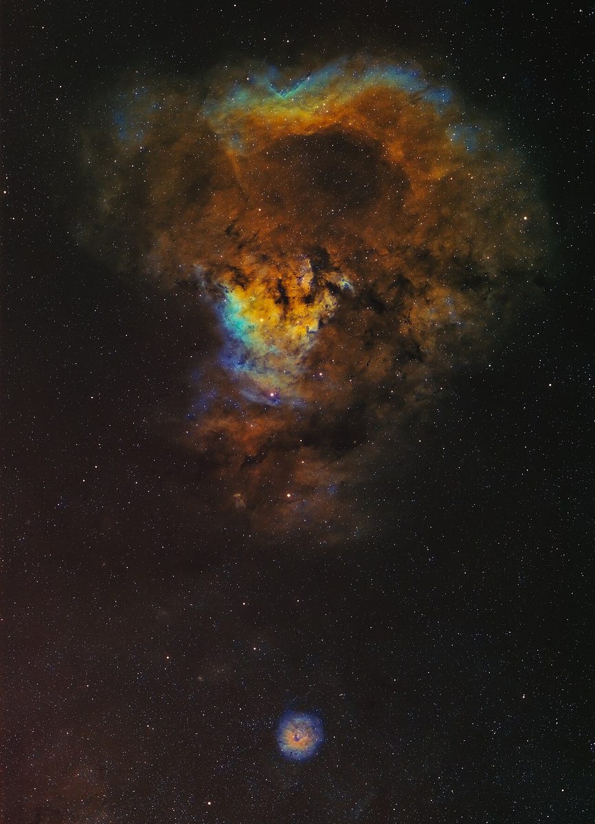 Photograph of Question Mark Nebula (NGC 7822), an emission nebula in Cepheus